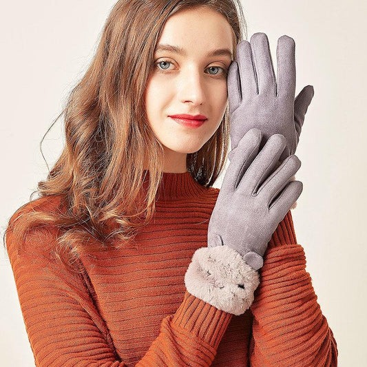 Leather gloves Woman Trend fashion gloves Plush Cotton gloves Windproof gloves Winter Warm gloves