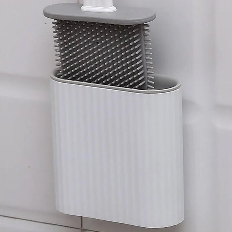 Toilet Brush Set No Dead Ends Wall-mounted Household Free Punch Wall-mounted Racks Creative Silicone Toilet Brush