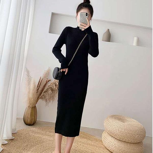 Autumn and Winter with A Coat Base Mid-length Sweater Over The Knee Winter Knitted Dress Female