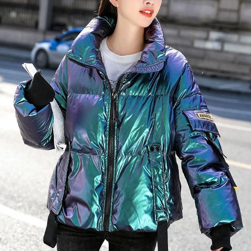 Winter Bright Face Ladies Down Jacket Short White Duck Down Padded Cotton Jacket Student Korean Loose Colorful Winter Jacket