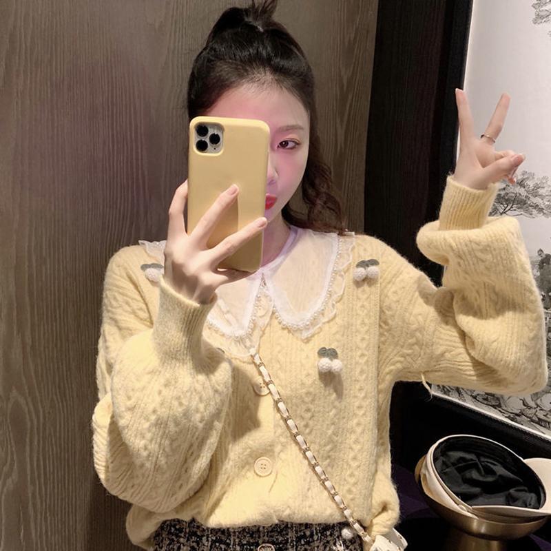 Spring  Autumn Loose Korean Short Style Knitwear Cardigan Women's Sweater Jacket Women's Long Sleeve All-match Top