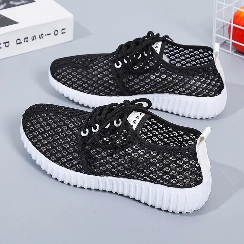 Women Summer Shoes Soft Sole Anti-slip Versatile Casual Shoes Solid Color Light Flat Breathable Mesh Sports Shoes