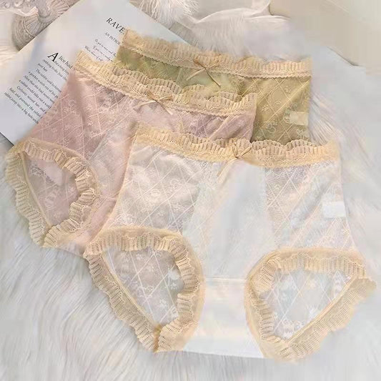 5Pcs/Set Women's Spring Summer High Waist Lace Underpants Ladies Large Size Cotton Crotch Solid Color Seamless Briefs