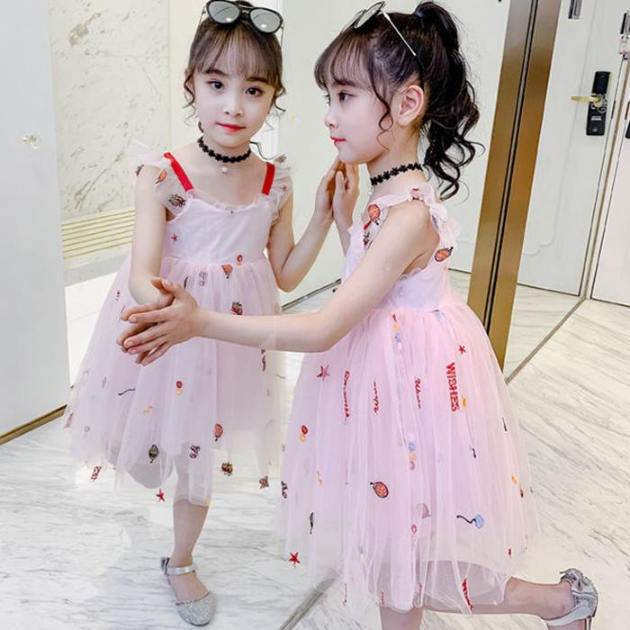 Children Dress Spring Summer Kids Clothing Sling Girls Yarn Skirt Sleeveless Princess Dress Girl 4 13 Years