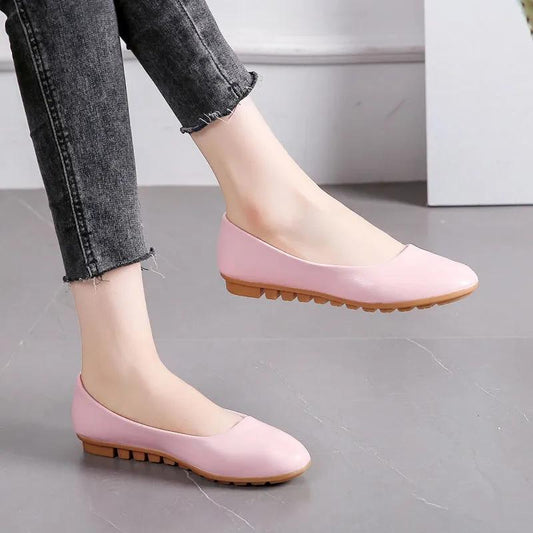 Women's Round Toe Shoes Korean Style Shoes Ladies Comfortable Leather Shoes Nurse Work Shoes Soft Sole Mother's Shoes