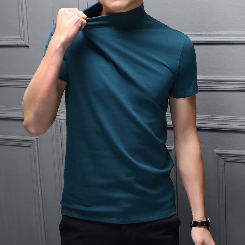 Mens Fashion T-Shirts Half Turtleneck Short Sleeve Slim Fit Basic Pullover Tees