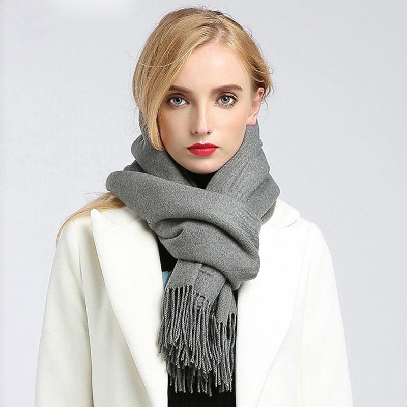 Scarves Women Cashmere Scarf Solid Thick Warm casual Winter Scarves for Ladies Hijabs Pashmina Shawls Wraps Tassel Female Echarpe 2021