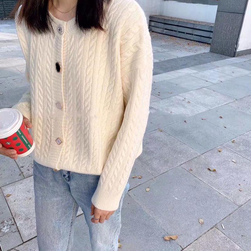 Personalized High-waist Knitted Cardigan Autumn and Winter Casual Solid Color Sweater