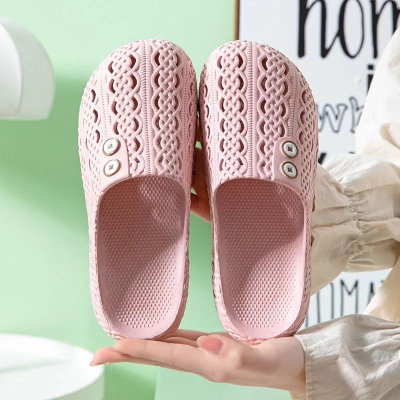 Women's Hole Toe Shoes Cute Non-slip Beach Sandals Girls Summer Outside The Bathroom Home Thick Bottom Stepping on Shit Slippers