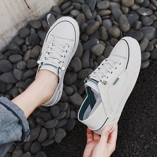 Soft Leather Two-wear White Shoes Women's Spring and Summer Flat Casual Lazy Shoes and Pedal Shoes