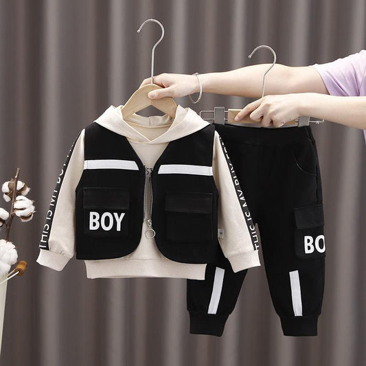 Children's Clothing Boys' Spring and Autumn Suits Children's Western Style Vest and Sweater Three-piece Handsome Clothes