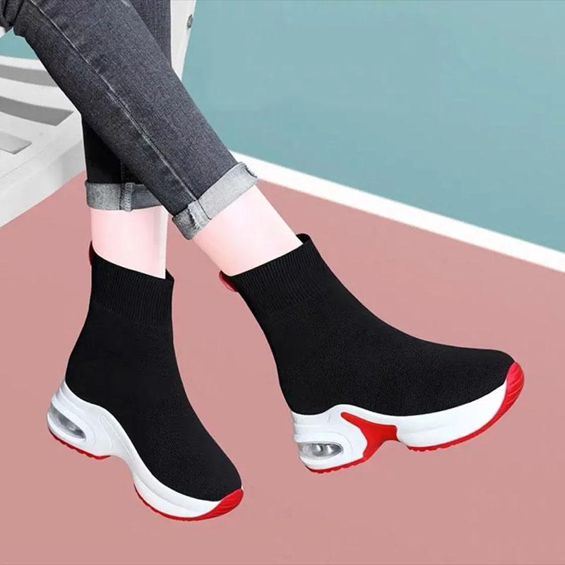 Inner Increase Women's Shoes Boots Spring and Autumn Women's Boots Stretch Knit Sports Casual Socks Short Boots Mid-tube Single Boots