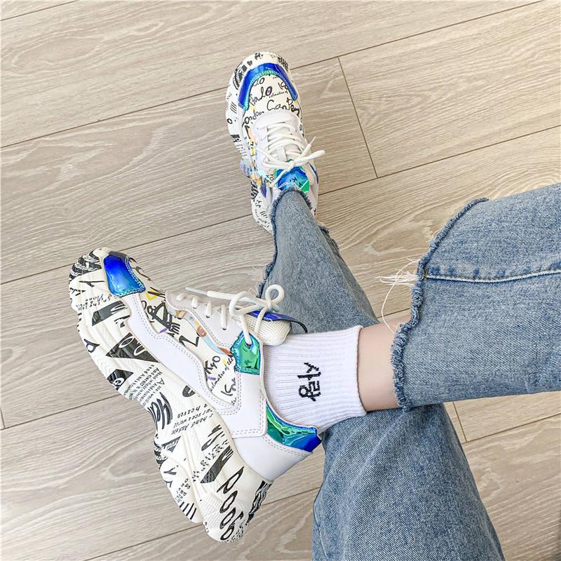 Women Platform Chunky Sneakers Fashion Women's Flat Thick Sole Shoes Woman Dad Trainers