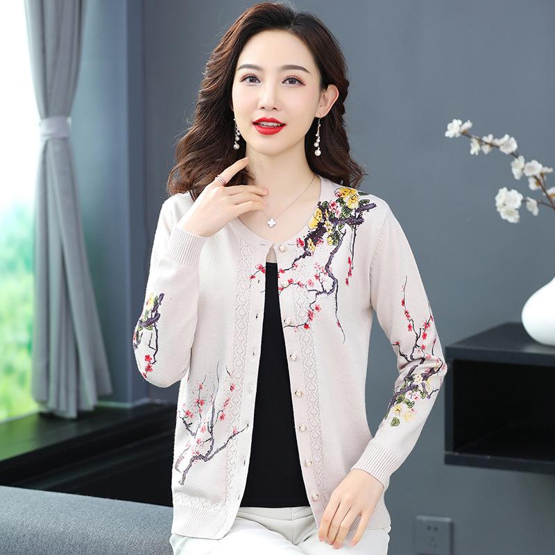 Autumn and Winter Printed Cardigan Women's Plus Size Casual Sweater Coat High-end Wool Sweater