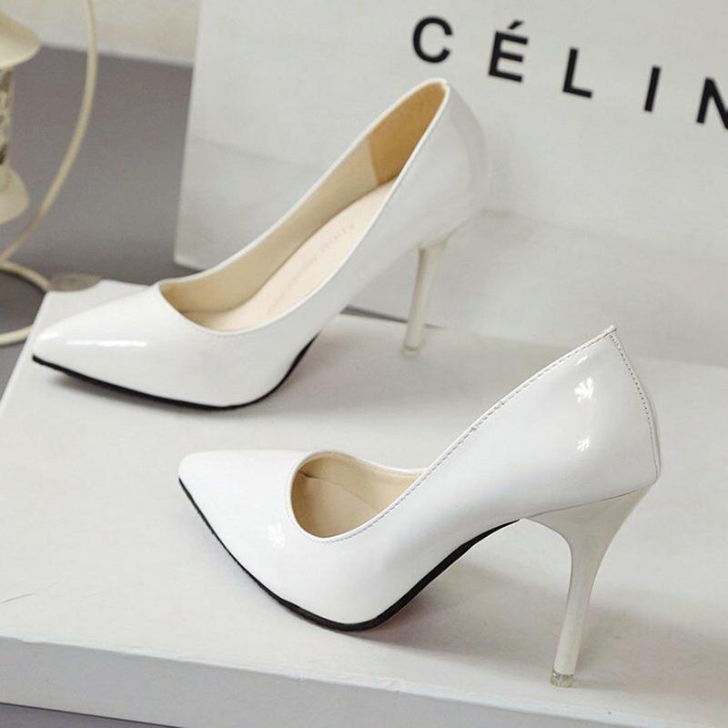 Sexy Patent Leather High Heels Women Black Professional Work Shoes All-match Stiletto Pointed Shoes Women