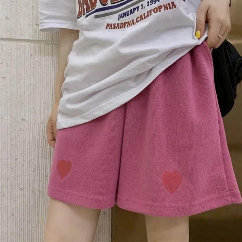 Embroidered Casual Sports Shorts Women's Summer Wide-leg Pants Loose Solid Color High Waist Straight Five-point Shorts