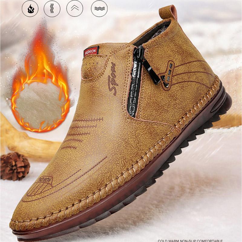 Winter Cotton Shoes Men Plus Velvet High-top Shoes Men's Casual Leather Shoes Non-slip Warm Men's Shoes