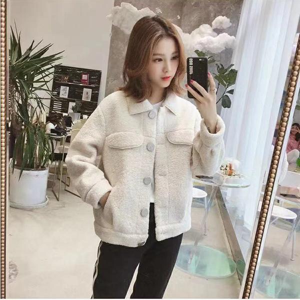 Winter Fashion Single-breasted Jacket Short Faux Lamb Wool Coat Student Loose Top