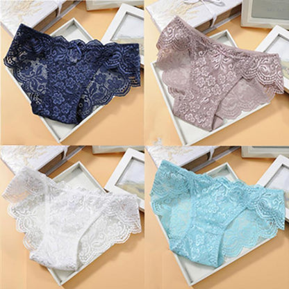 4-pack of Summer Sexy Lace Panties Cotton Crotch Hollow Ladies Panties Seamless Low-rise Women's Underwear