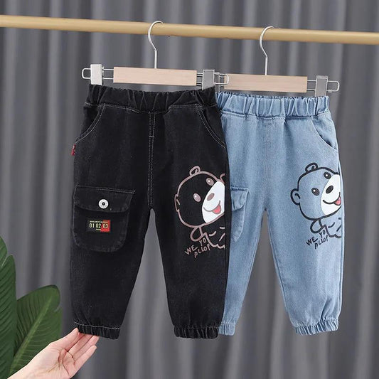 Children's Clothing Boys and Girls Jeans Spring and Autumn Casual Pants Trousers Pocket Printing Trousers