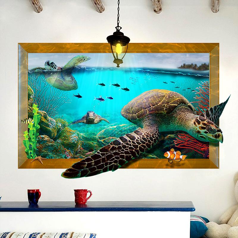 Removable wall stickers living room bedroom decoration decorative 3D stereo simulation marine turtle