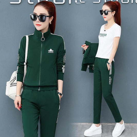 Spring and Autumn Women 3pcs set Wild Long Sleeve Casual Sweatshirt Set Large Size