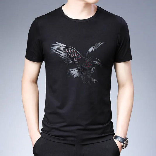 Summer Men Shirt Tees Eagle Print Casual T-shirt Half Sleeve Overshirt Loose Comfortable Pullover