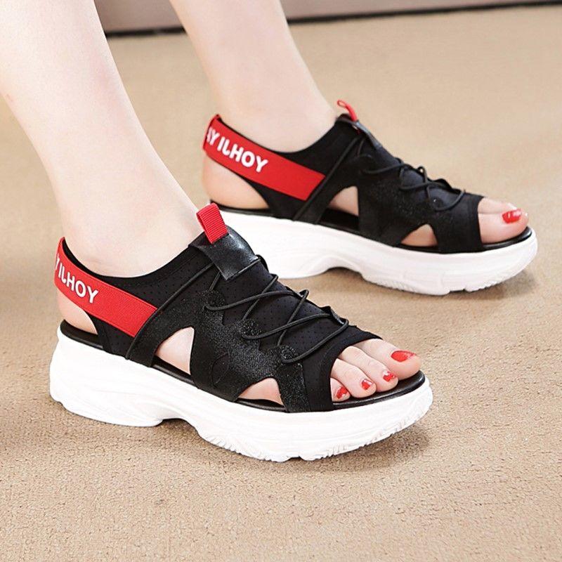 Women's Summer Light-soled Sports Sandals Flat High Elastic Surface Sandals Thick-soled Flying Weaver Women Shoes