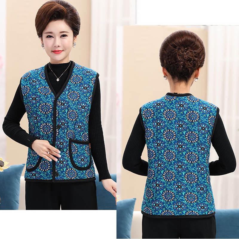 Mother's Vest Ladies Plus Velvet Middle-aged and Elderly Warm Jacket Autumn and Winter Wear Outer Wear Thicker