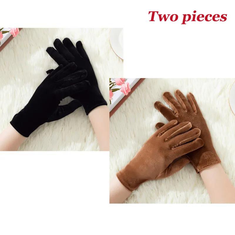 Winter Women's Two-piece Gold Velvet Gloves Fashion Split Finger Women's Dance Gloves Windproof Cycling Gloves