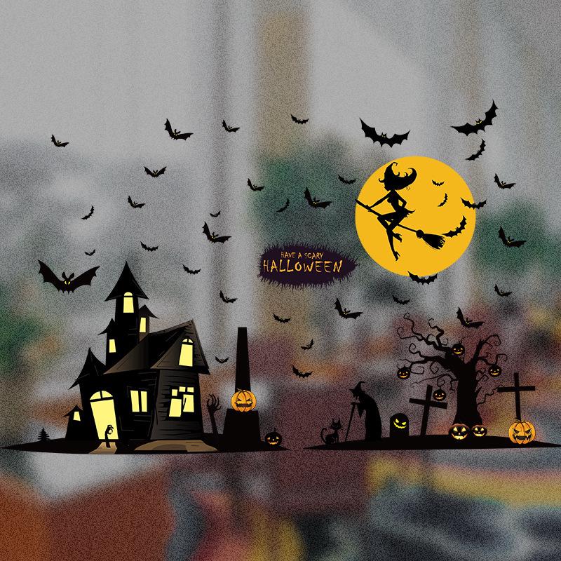 Halloween Witch bats Wall Sticker Shop Decorating Window Glass Doors Background Removable Stickers