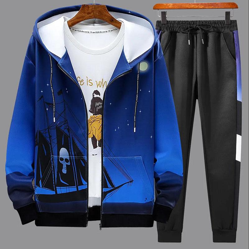 Spring Hooded Sports Cardigan Suit Men Campus Sportswear All-match Casual Clothing for Young Students