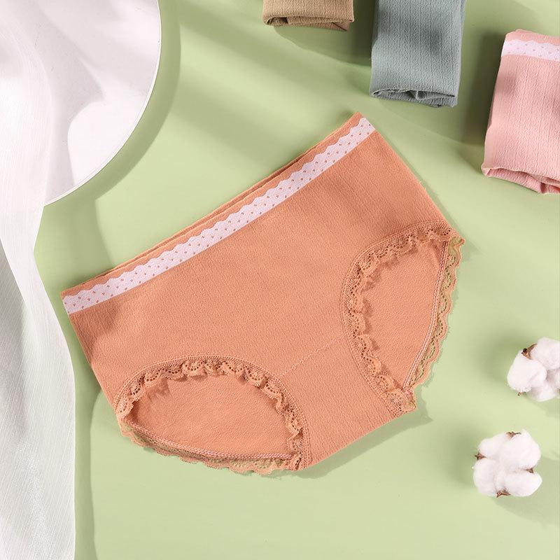 4Pcs/Set Women's Soft Underpants Casual Mid-waist Solid Color Cotton Crotch Solid Color Lace Briefs