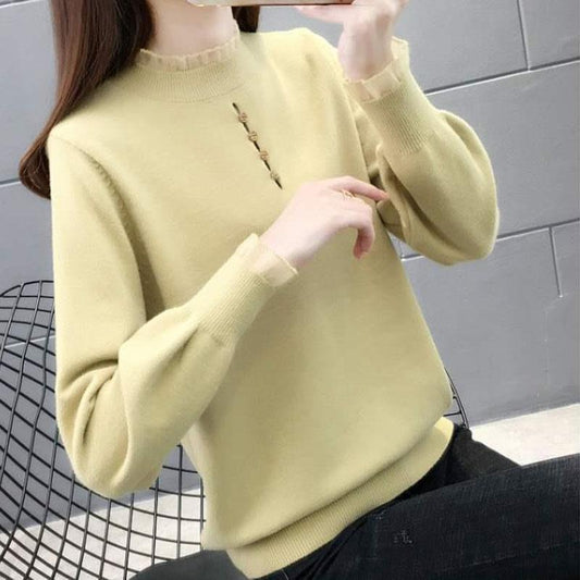 Autumn and Winter Loose Slim Sweater Half High Neck Knitted Long-sleeved Bottoming Shirt Fashion Simple Female Top