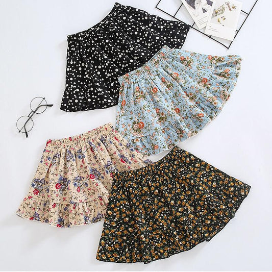 Autumn Spring Summer Casual Girls' Skirts Korean Version of Elastic Short Skirts Pleated Skirts Playful Style Sweet Style Floral skirt