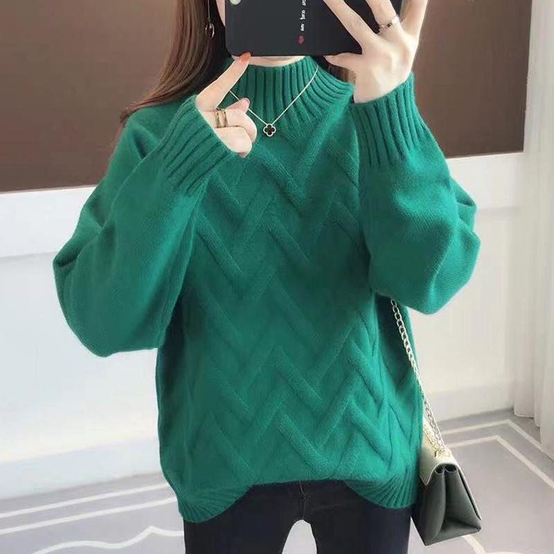 Cold-proof Solid Color Turtleneck Sweater Female Autumn Large Size Warm Sweater Thickening