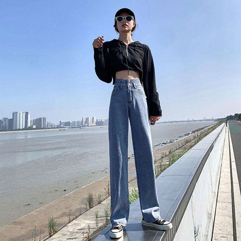 WTEMPO Women's Wide-leg Trousers Double Breasted Mid-waist Super High-waist Long Straight Leg Loose and Thin Pants