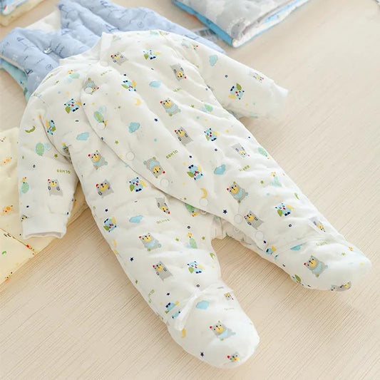 Baby Pure Cotton Thickened One-piece Clothes Newborn Warm Ha Clothes Newborn Baby Foot Wrapped Cotton Clothes Autumn and Winter Clothes