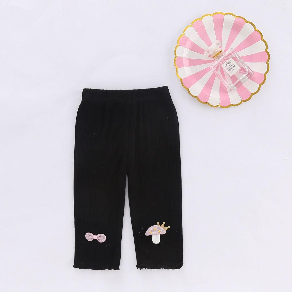 Girls' Leggings Children's Spring and Autumn Thin Bow Mushroom Korean Cropped Trousers Stretch Pants Baby Outer Wear and Inner Wear