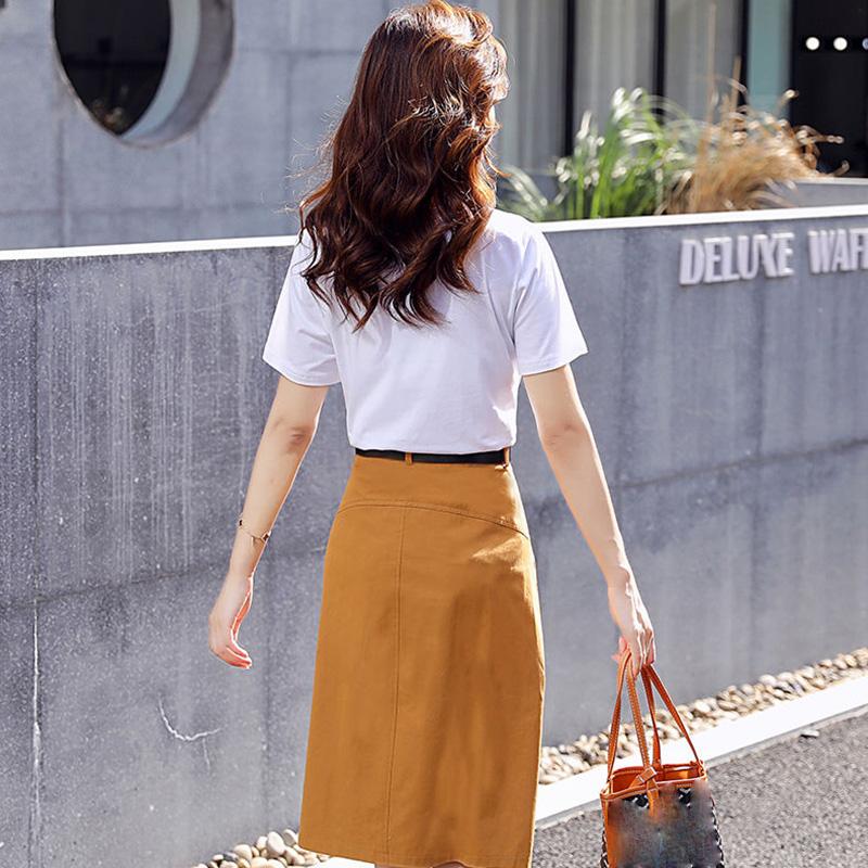 Thin Suit Skirt Female Waist Temperament Dress Summer Two-piece Round Neck Short-sleeved T-shirt + A-line Short Skirt Sweet and Cute Suit