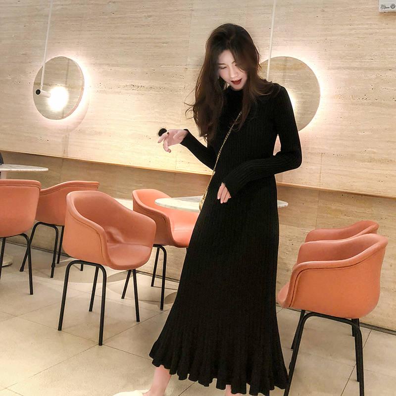 Sweater Dress Autumn Winter Women Slim Pullover Knitted Dress Female Long Sleeve Bottoming Dresses