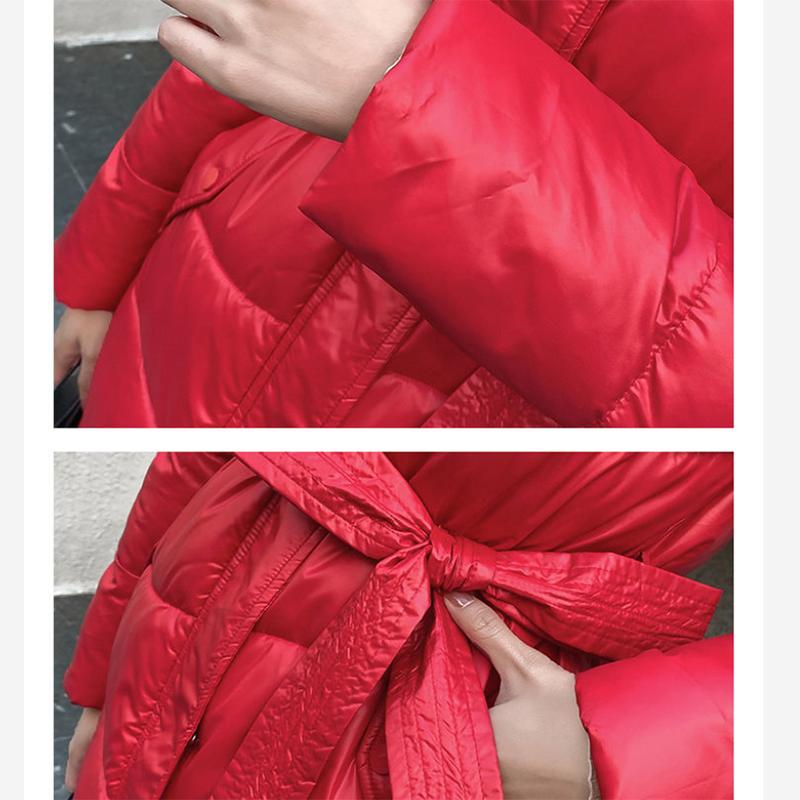 Women's Winter Korean Style Loose Quilted Coat Warm Stand-up Collar Down Jacket Women's Bright Face Long Down Jacket