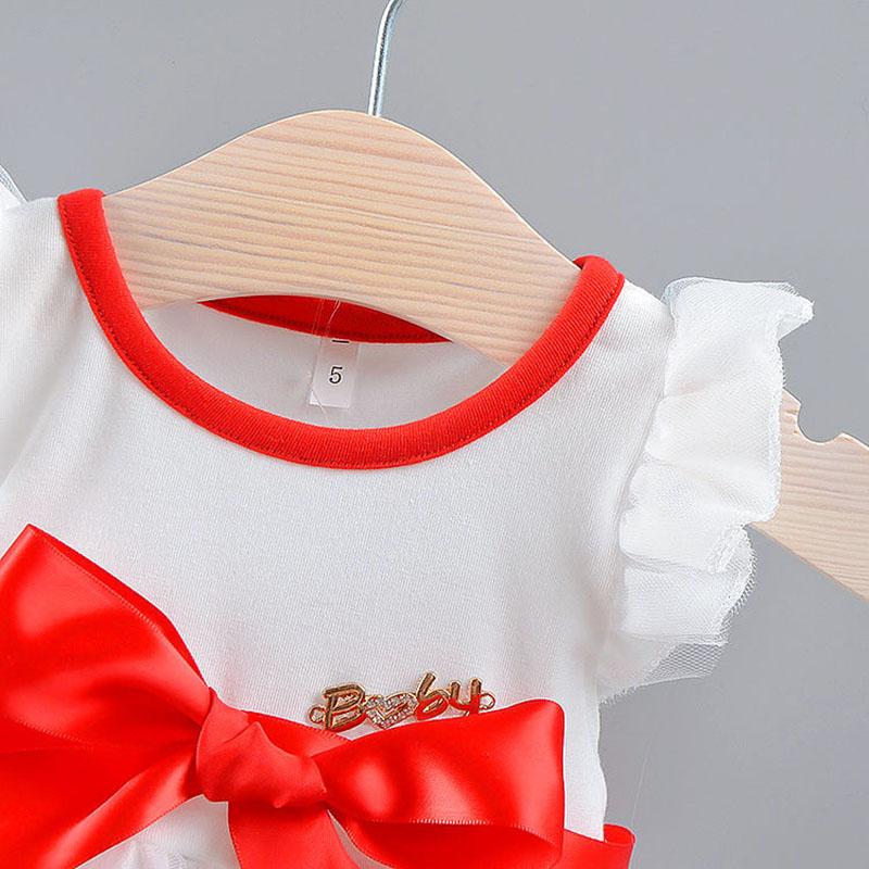 Girls Skirts Girls Baby Embroidered Bow Dresses Children Sweet Princess Skirts Girls Puff Skirts Round Neck Sleeveless