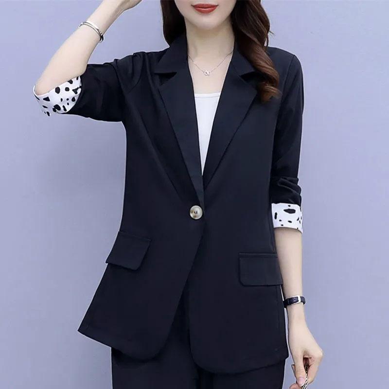 2PCS Women's Solid Color Suits Set Spring and Autumn Suit Thin Jacket + Loose Casual Pants Two-piece Large Size Fat Girl Slimming Suit