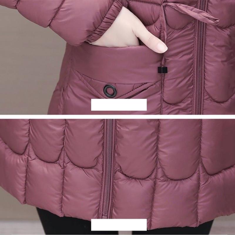 Women's Mid-length Down Jacket Winter Korean Loose Cotton Clothes Casual Hooded Padded Jacket Quilted Jacket