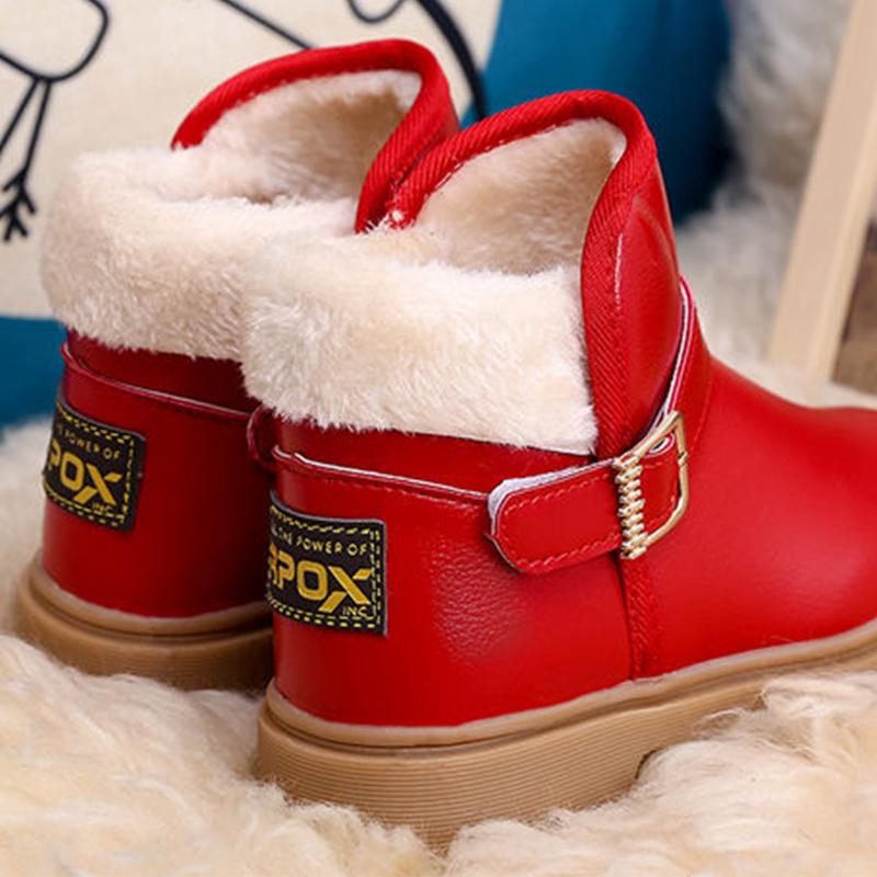 Children's Cotton Shoes Plus Velvet Padded Snow Boots Waterproof Non-slip Leather Boots Boys and Girls Large Cotton Warm Shoes