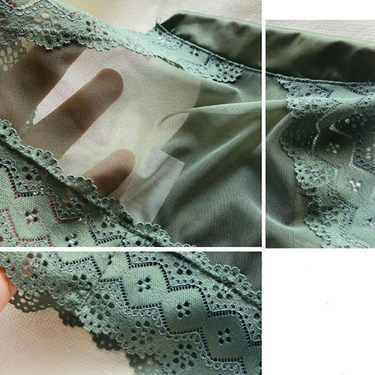 Women's Retro Sexy Underwear Satin Hollow Transparent Mesh Underwear Non-marking Wrapped Hip Briefs