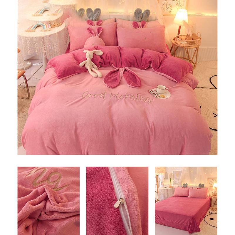 Thickened Crystal Velvet Coral Velvet Four-piece Set Winter Plus Velvet Warmth Double-sided Flannel Bed Sheet Quilt Cover Pillowcase Bedding