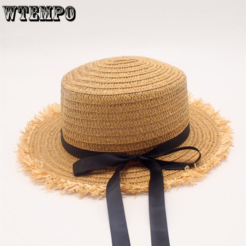 Flat Top Raffia Wide Brim Straw Hats Summer Sun Hats for Women with Leisure Beach Hats Lady