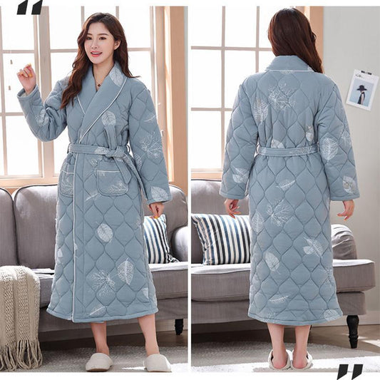 Mother's Pajamas Winter Three-layer Thickened Nightgown Quilted Jacket Middle-aged Elderly Women's Home Wear Nightgowns Warm Suit Oversize